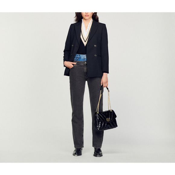 Sandro 'Two-Tone' Black Double-Waisted Denim Jeans Size 36 - Picture 1 of 5